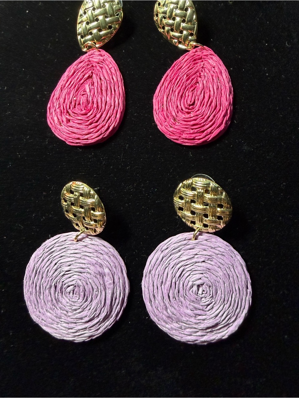 Earrings, Teardrop and Round Drop Earrings – Pink & Lavender with Gold Accents